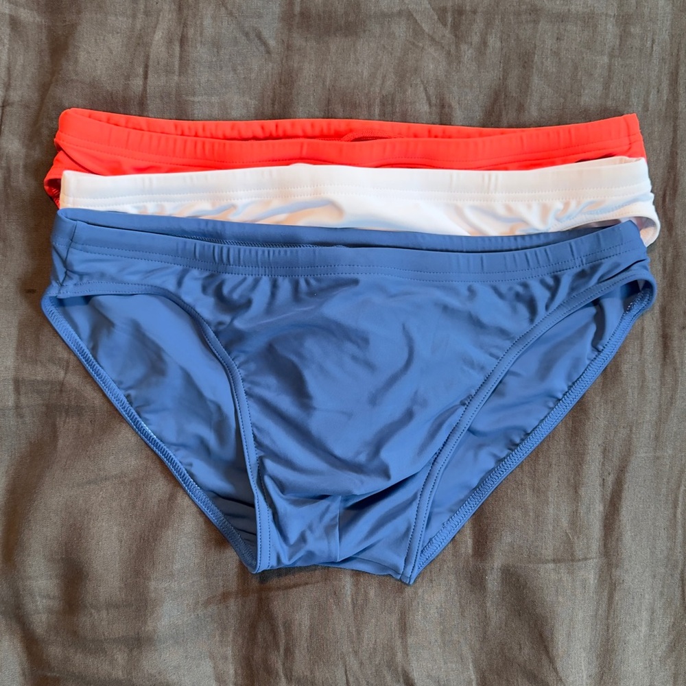 Todd Sanfield Men's Swim Briefs - Blue, White, and Red/Orange